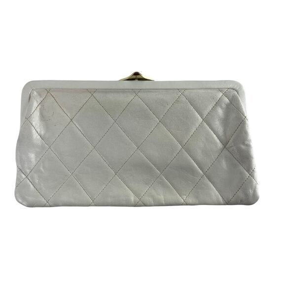 Vintage cream leather handbag clutch gold triangle closure - Picture 1 of 6